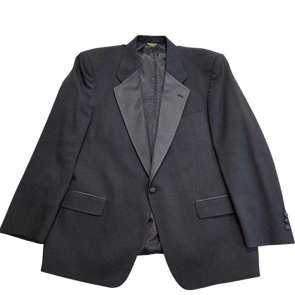 Vtg 80s Halston Tuxedo Jacket Black Wool Satin Made in USA Chest Size 42 - Picture 1 of 8